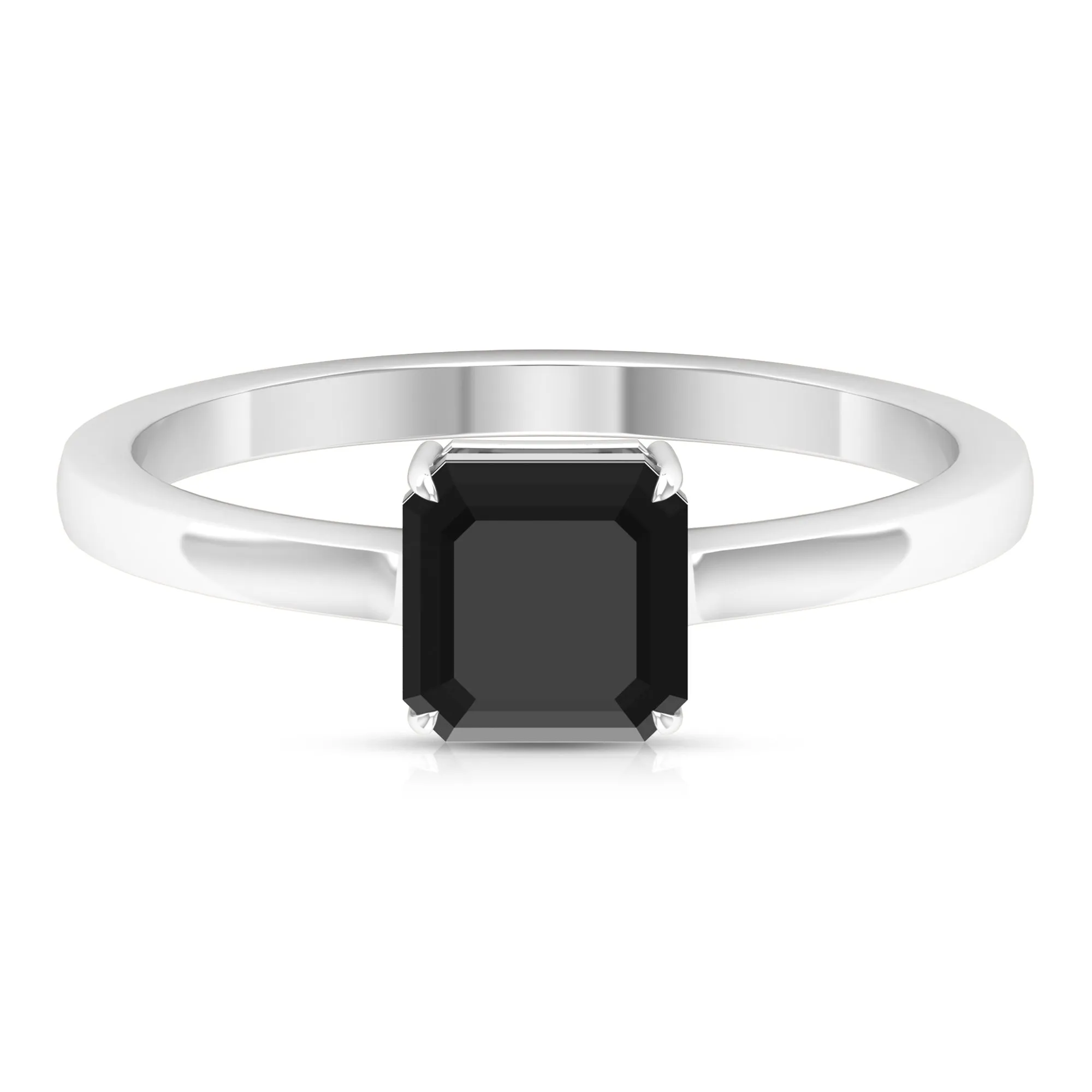 6 MM Asscher Cut Black Onyx Solitaire Ring for Women in Claw Setting with Gold Shank