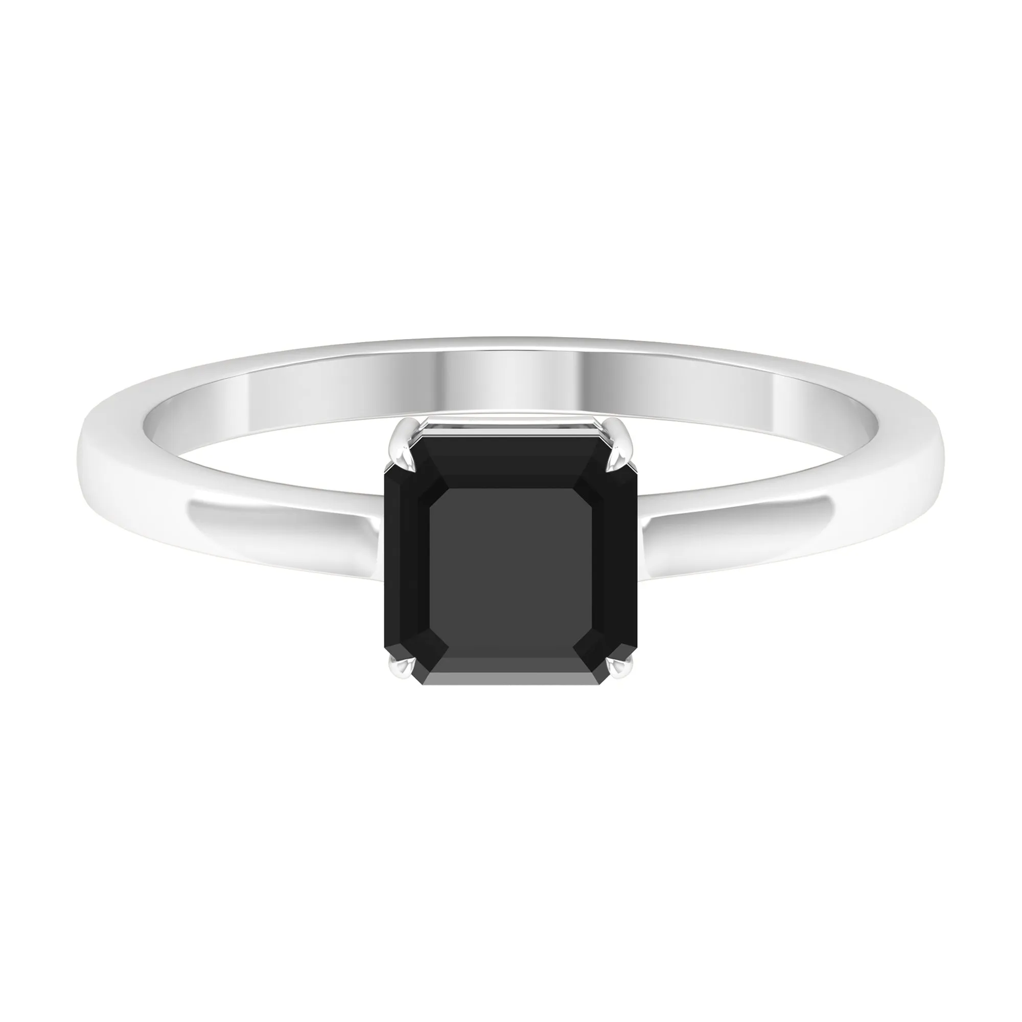 6 MM Asscher Cut Black Onyx Solitaire Ring for Women in Claw Setting with Gold Shank