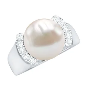 8.25 CT Freshwater Pearl Solitaire with Diamond Collar Ring