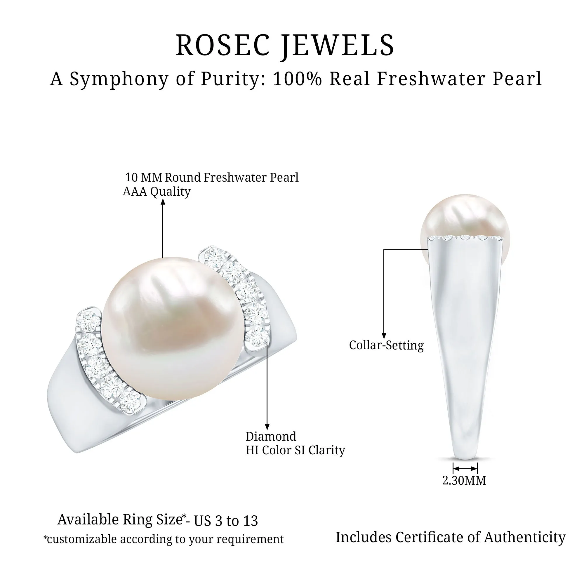 8.25 CT Freshwater Pearl Solitaire with Diamond Collar Ring