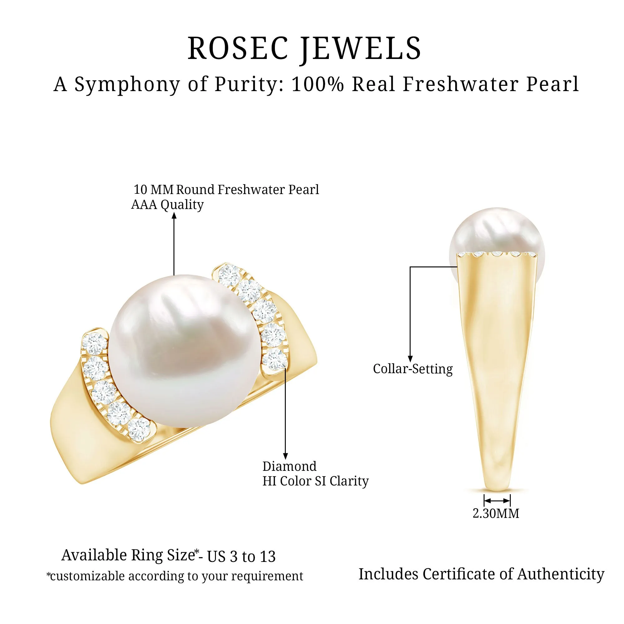 8.25 CT Freshwater Pearl Solitaire with Diamond Collar Ring