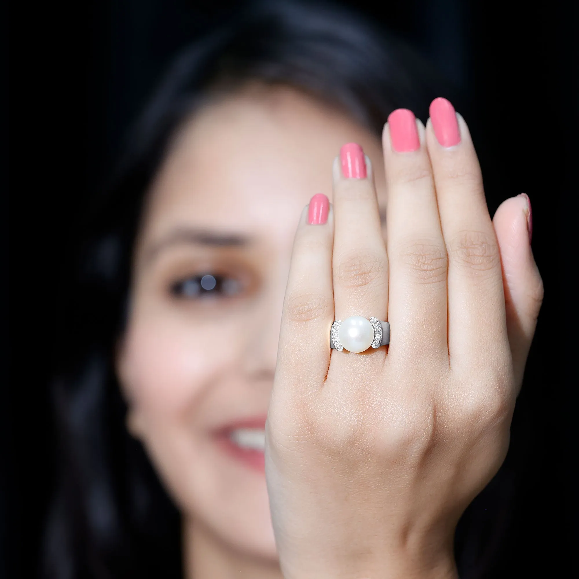 8.25 CT Freshwater Pearl Solitaire with Diamond Collar Ring