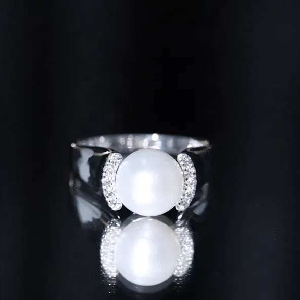 8.25 CT Freshwater Pearl Solitaire with Diamond Collar Ring