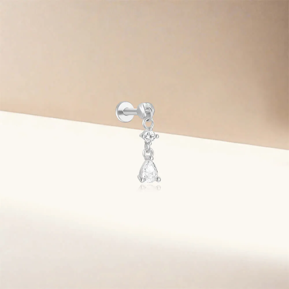 925 Silver Three-section Pendant CZ Diamond Flat Earrings