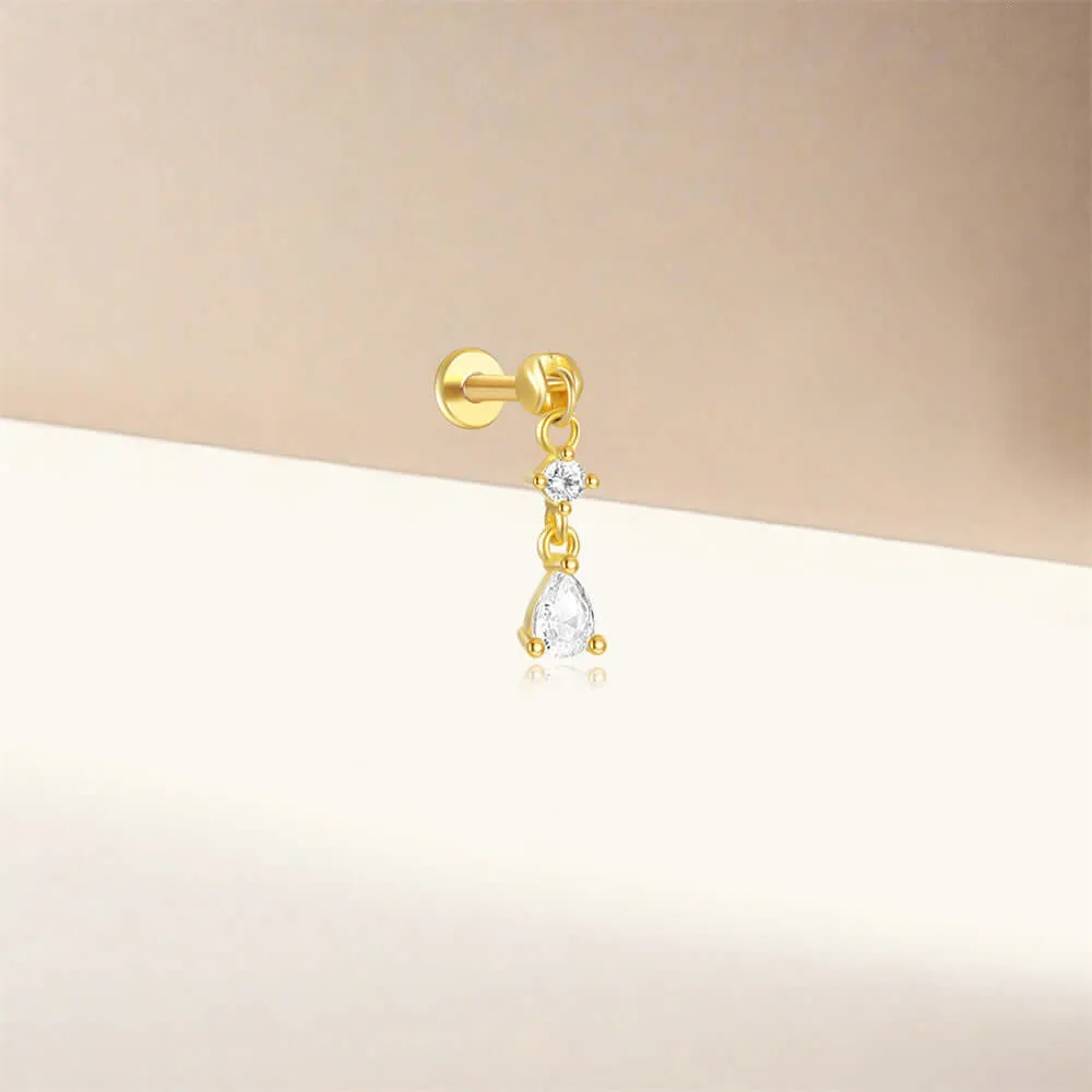 925 Silver Three-section Pendant CZ Diamond Flat Earrings