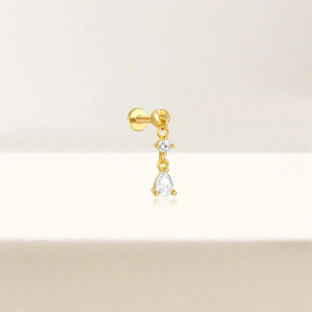 925 Silver Three-section Pendant CZ Diamond Flat Earrings
