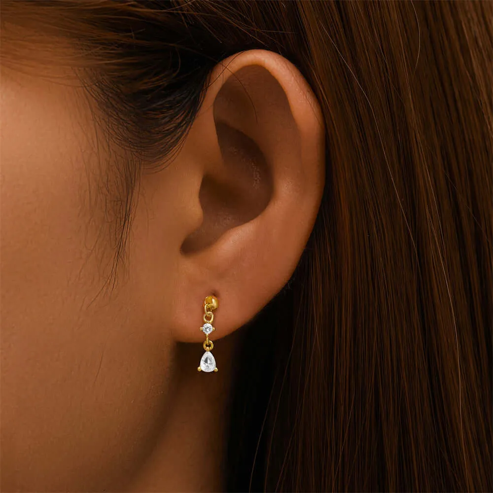 925 Silver Three-section Pendant CZ Diamond Flat Earrings