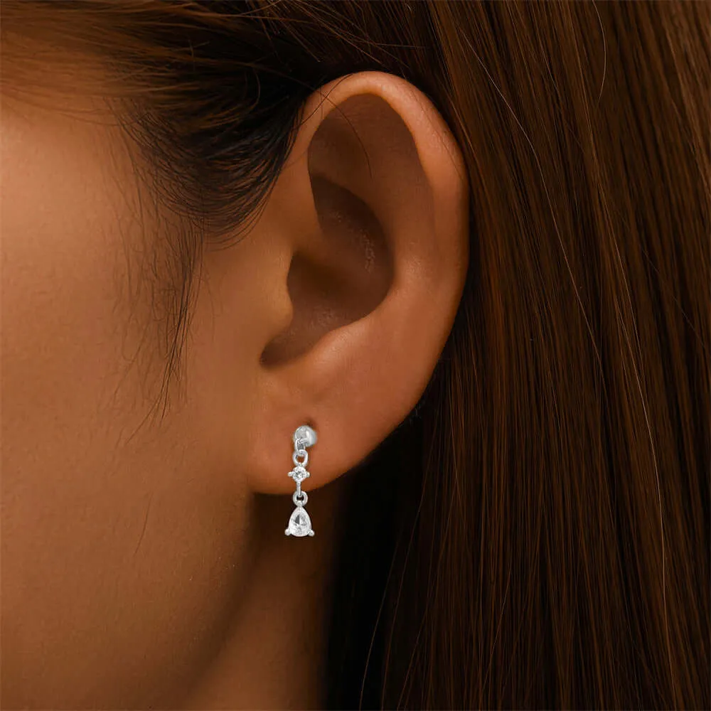 925 Silver Three-section Pendant CZ Diamond Flat Earrings