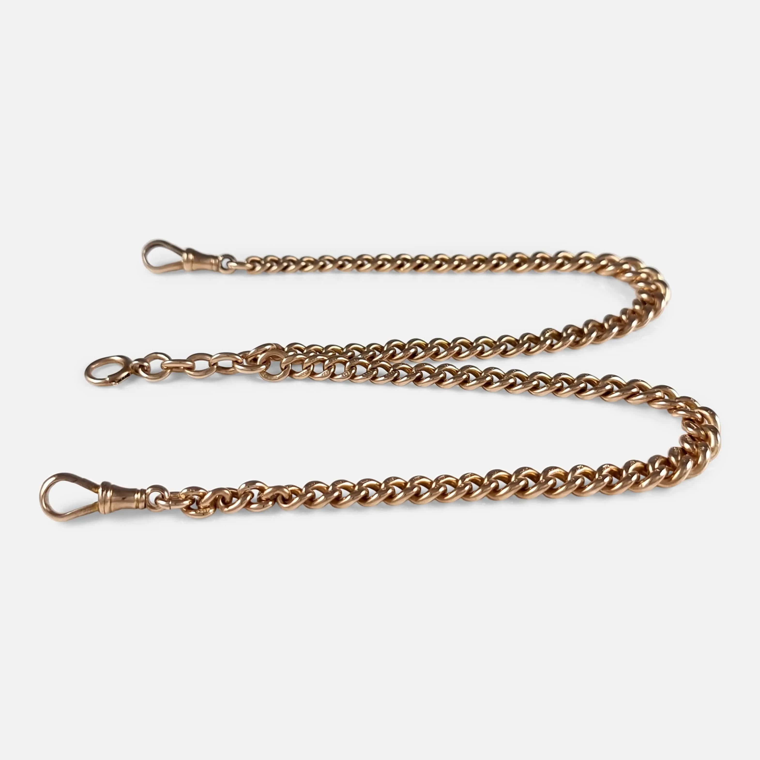 9ct Rose Gold Graduating Double Albert Watch Chain - 44.1g