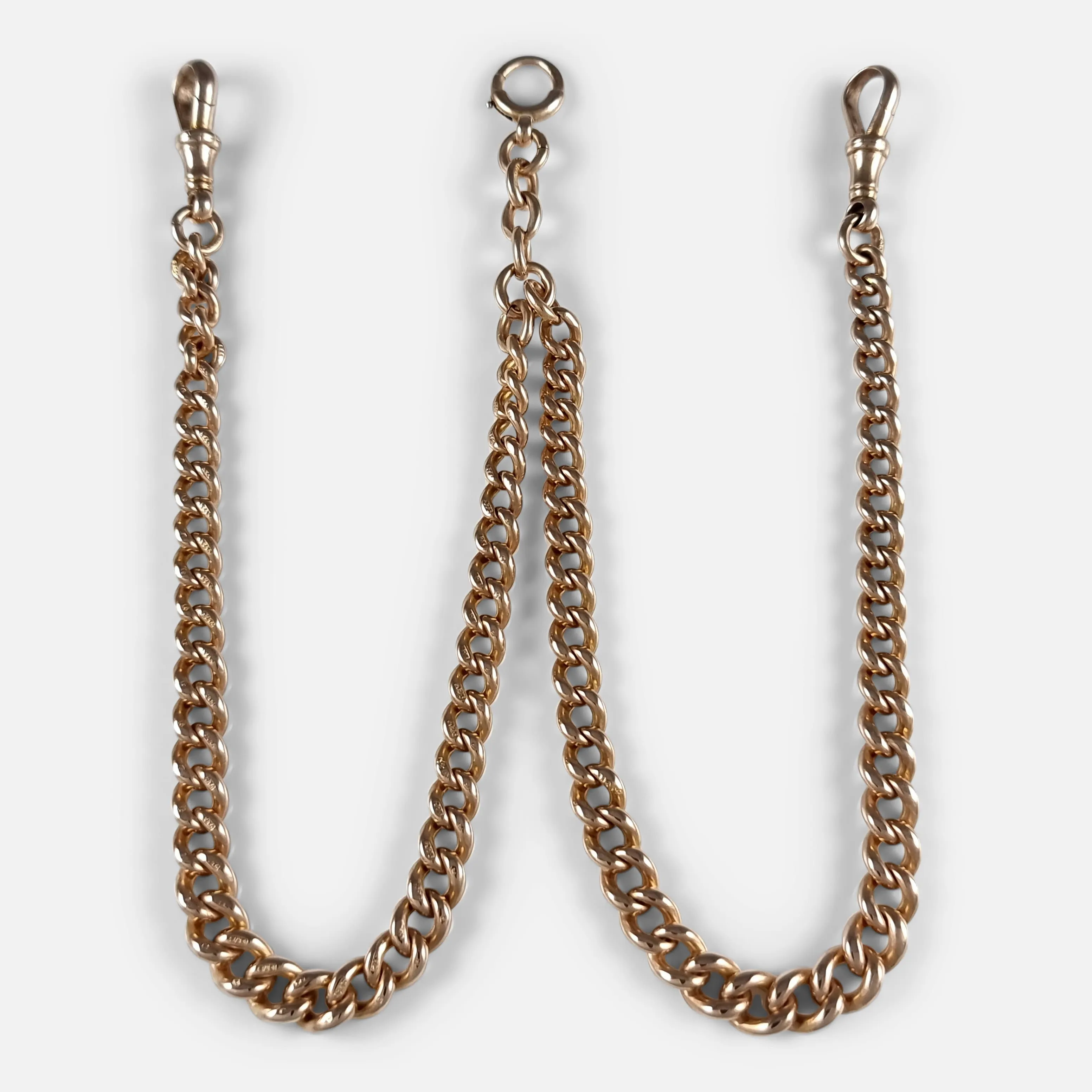 9ct Rose Gold Graduating Double Albert Watch Chain - 44.1g