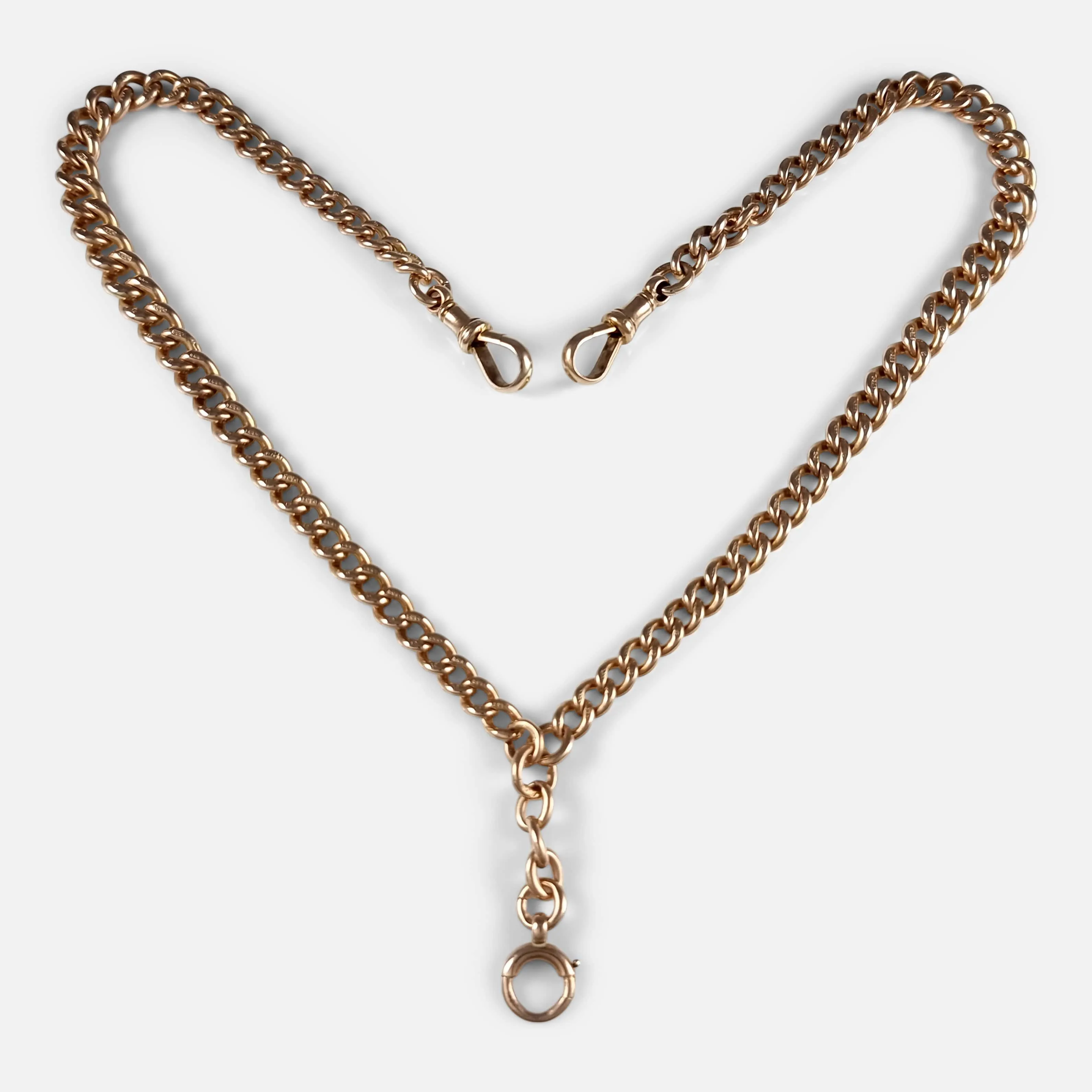9ct Rose Gold Graduating Double Albert Watch Chain - 44.1g