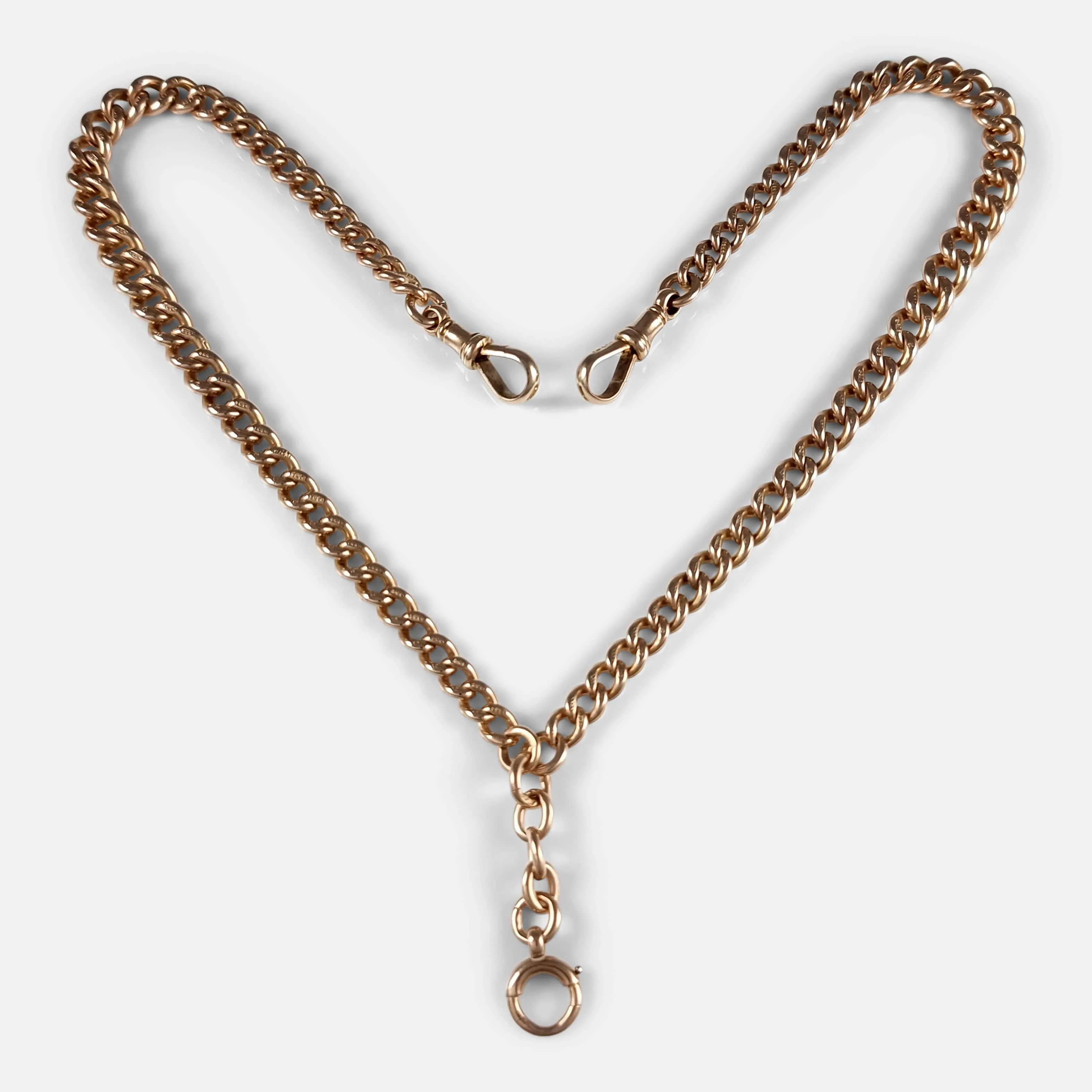 9ct Rose Gold Graduating Double Albert Watch Chain - 44.1g
