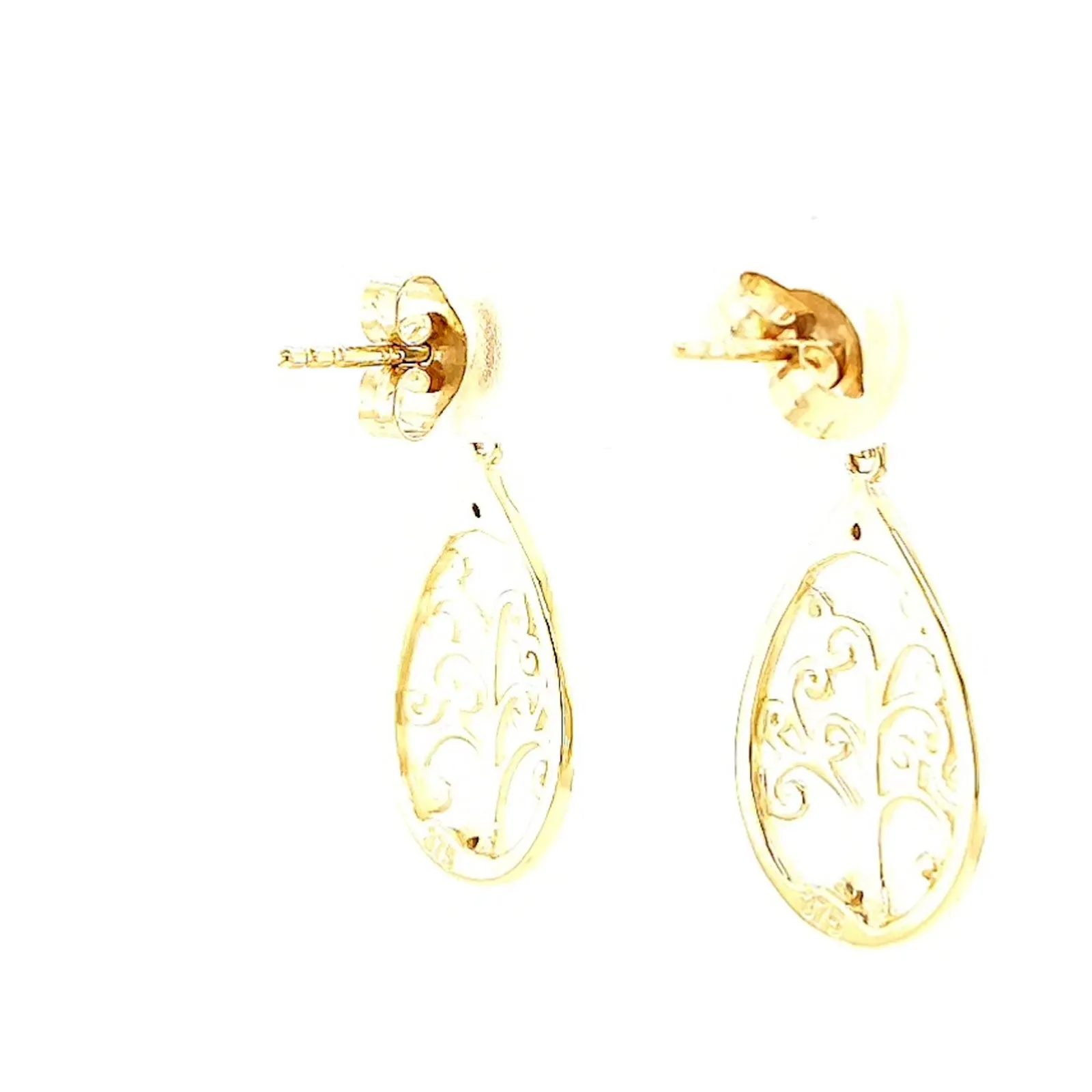 9ct Yellow Gold Diamond Set Tree of Life  Drop Earrings