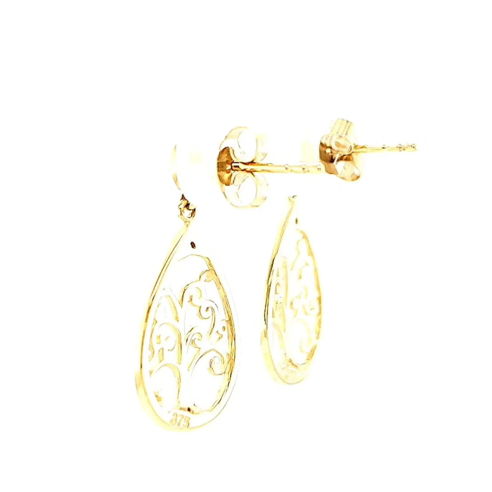 9ct Yellow Gold Diamond Set Tree of Life  Drop Earrings