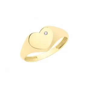 9ct Yellow Gold Heart Signet Ring With Zirconia RN956