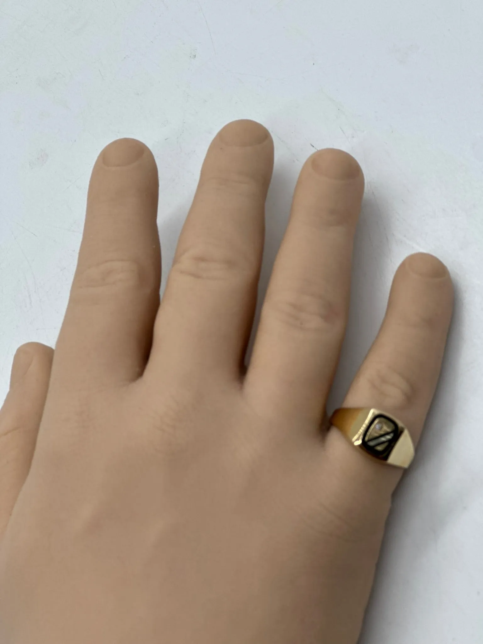 9ct Yellow Gold, Onyx and Diamond Ring