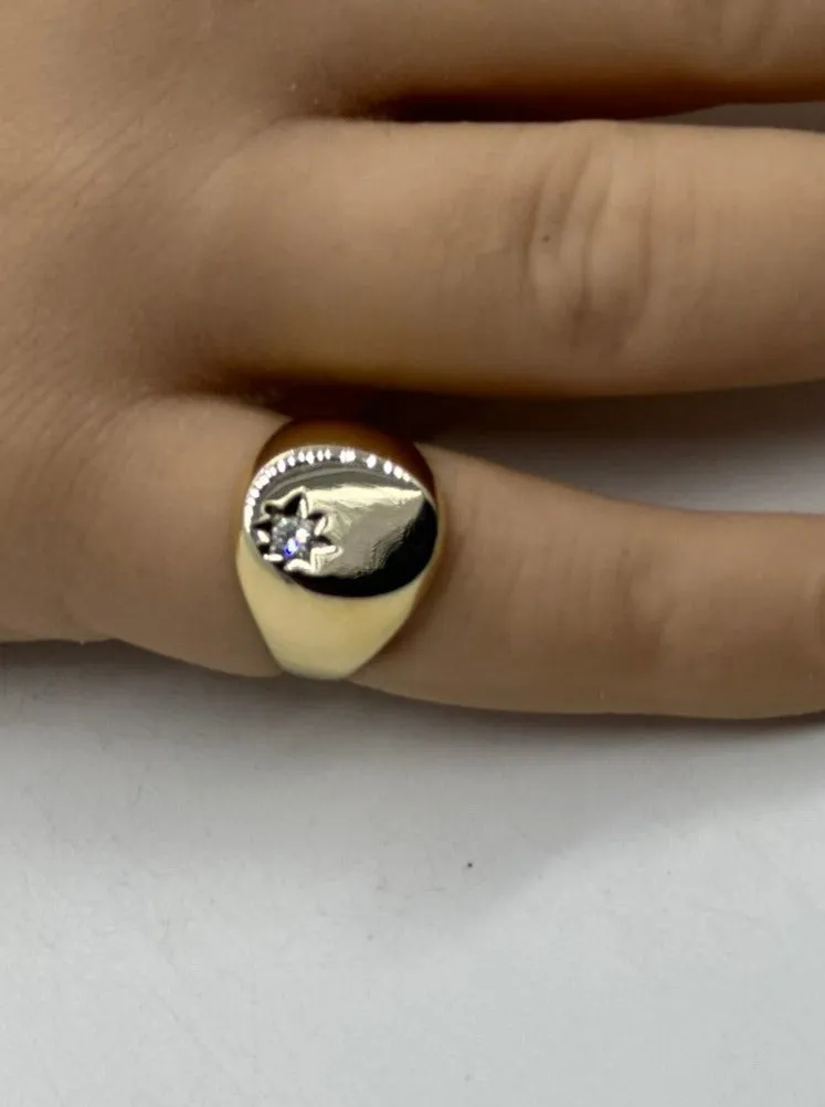 9ct Yellow Gold, Onyx and Diamond Ring
