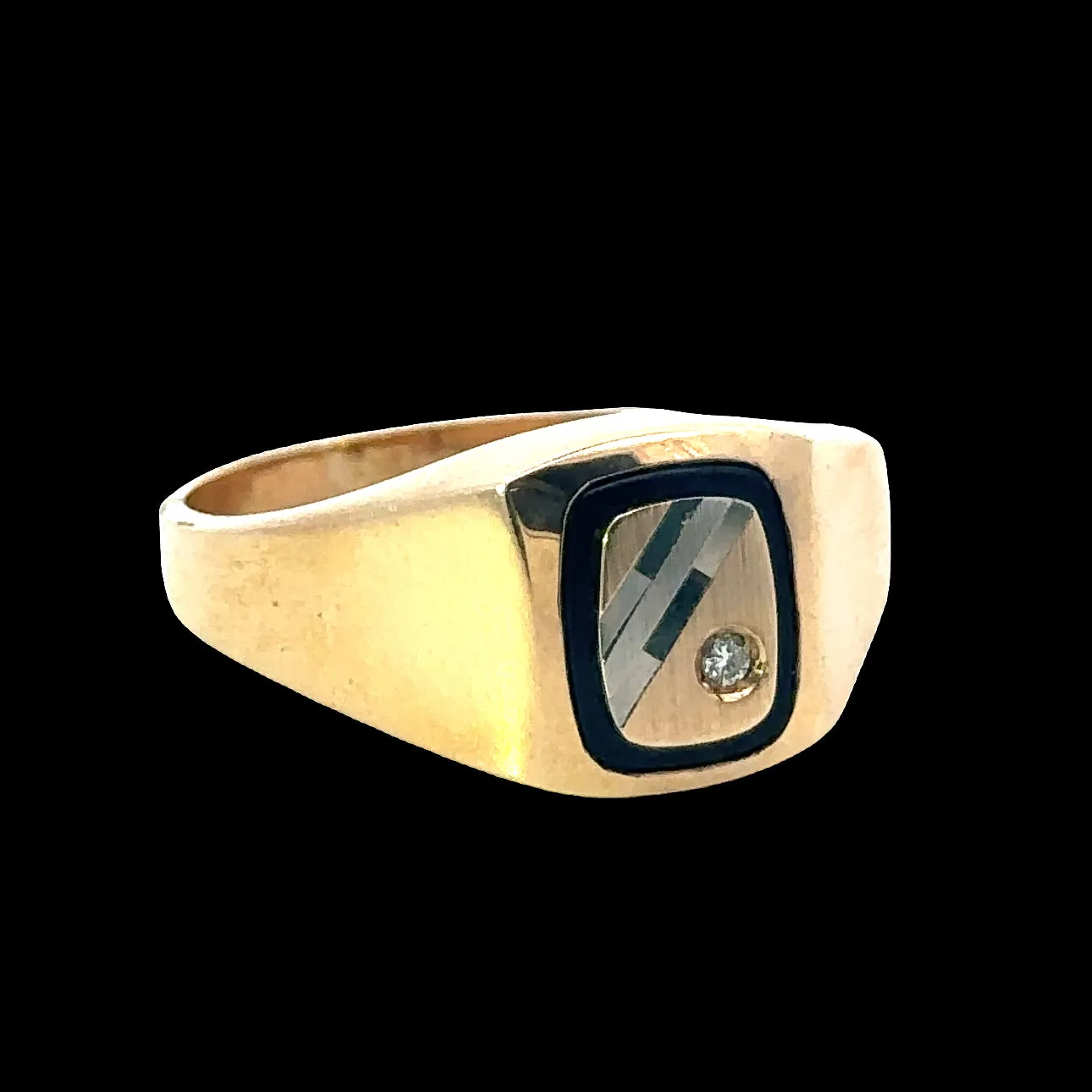 9ct Yellow Gold, Onyx and Diamond Ring