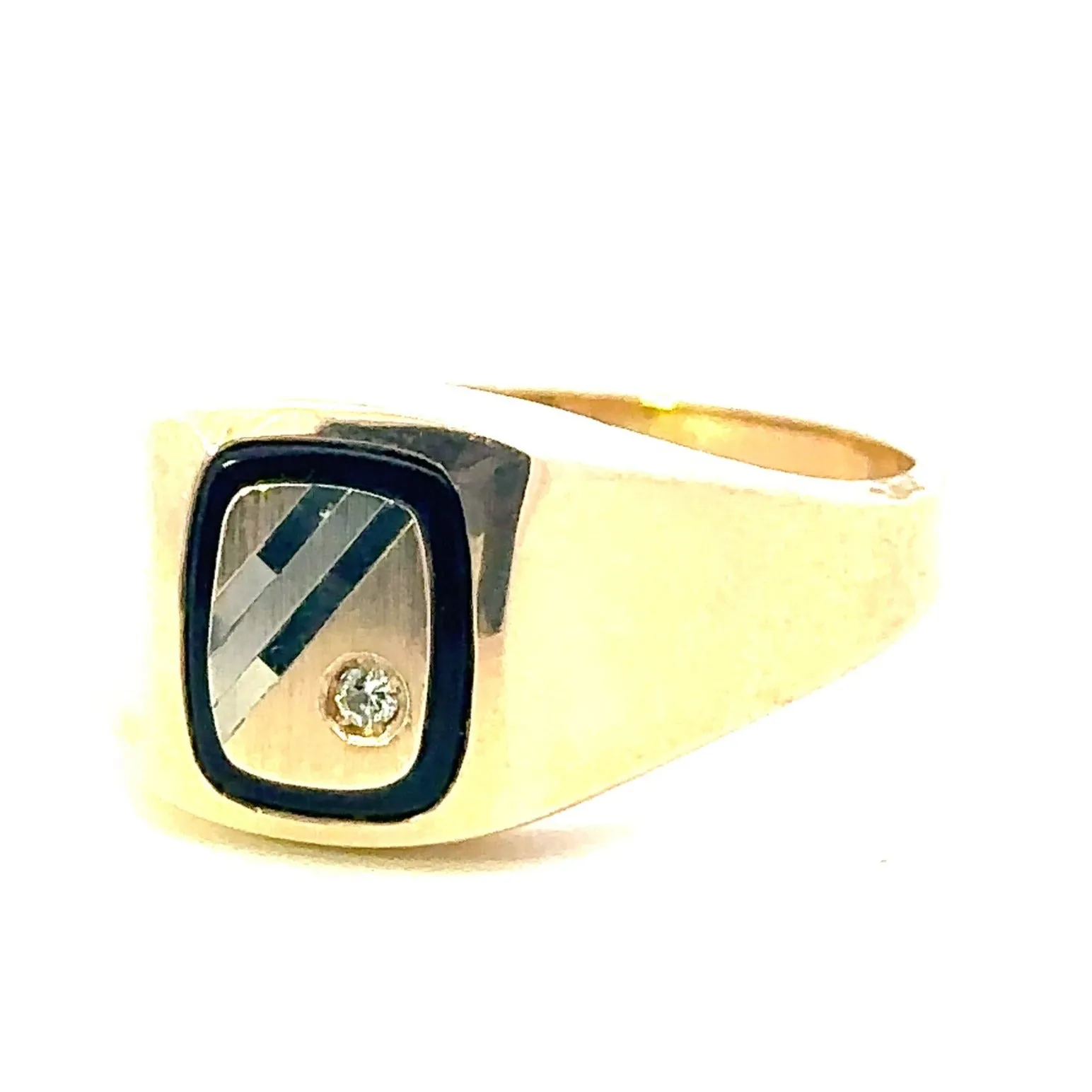 9ct Yellow Gold, Onyx and Diamond Ring