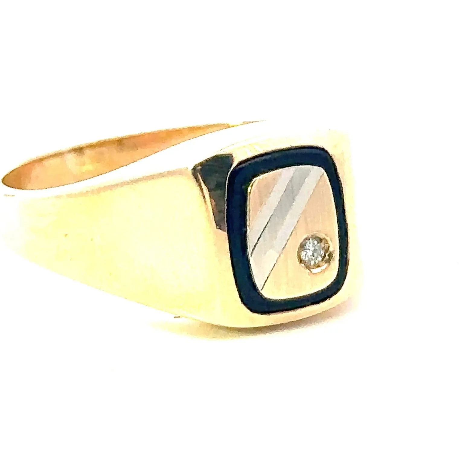 9ct Yellow Gold, Onyx and Diamond Ring