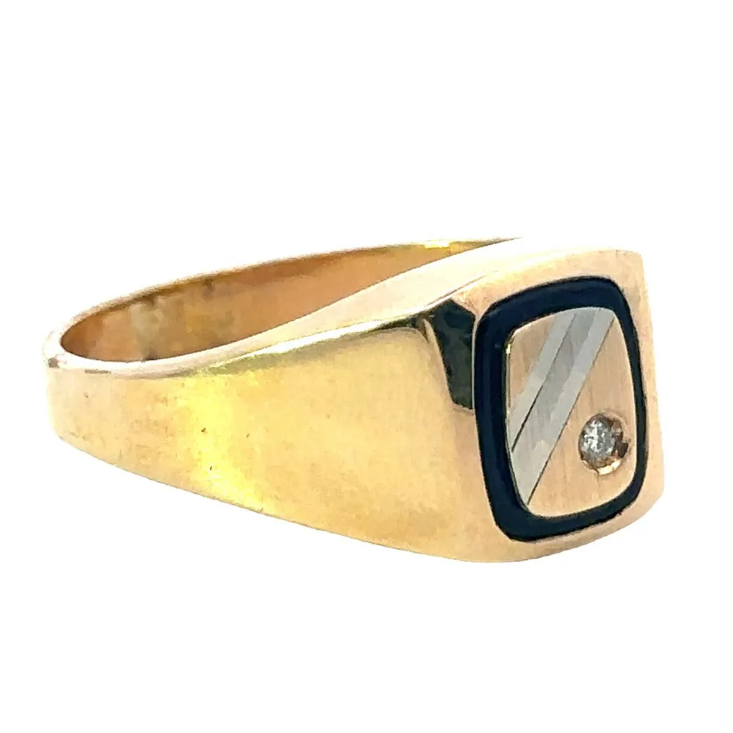 9ct Yellow Gold, Onyx and Diamond Ring