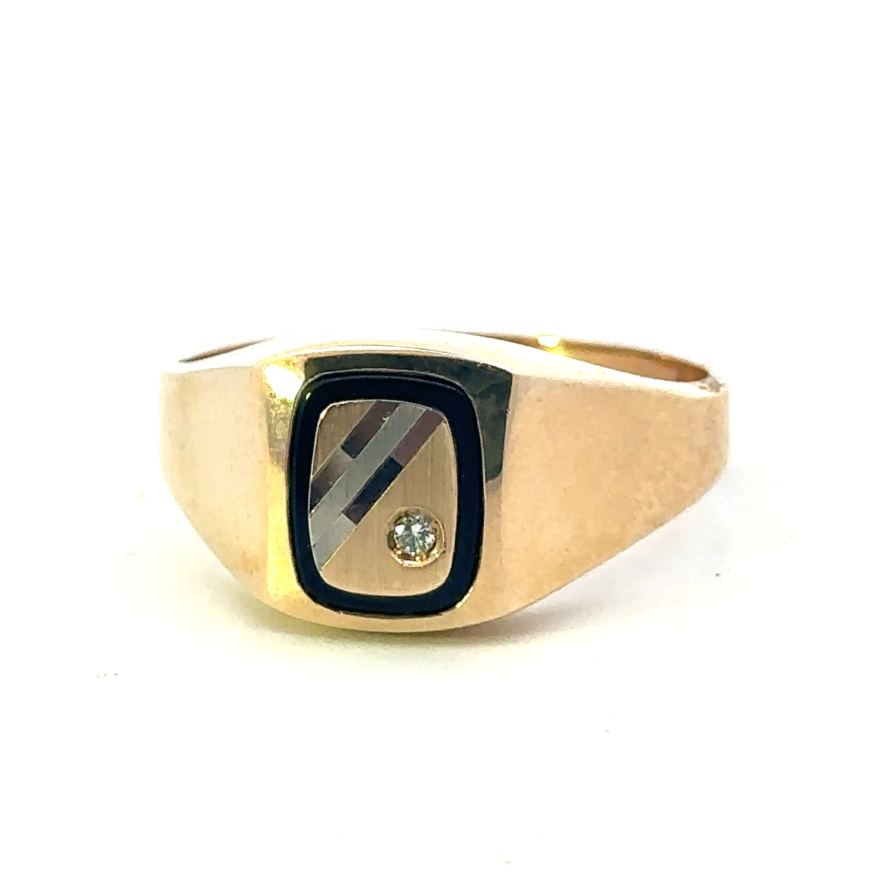 9ct Yellow Gold, Onyx and Diamond Ring