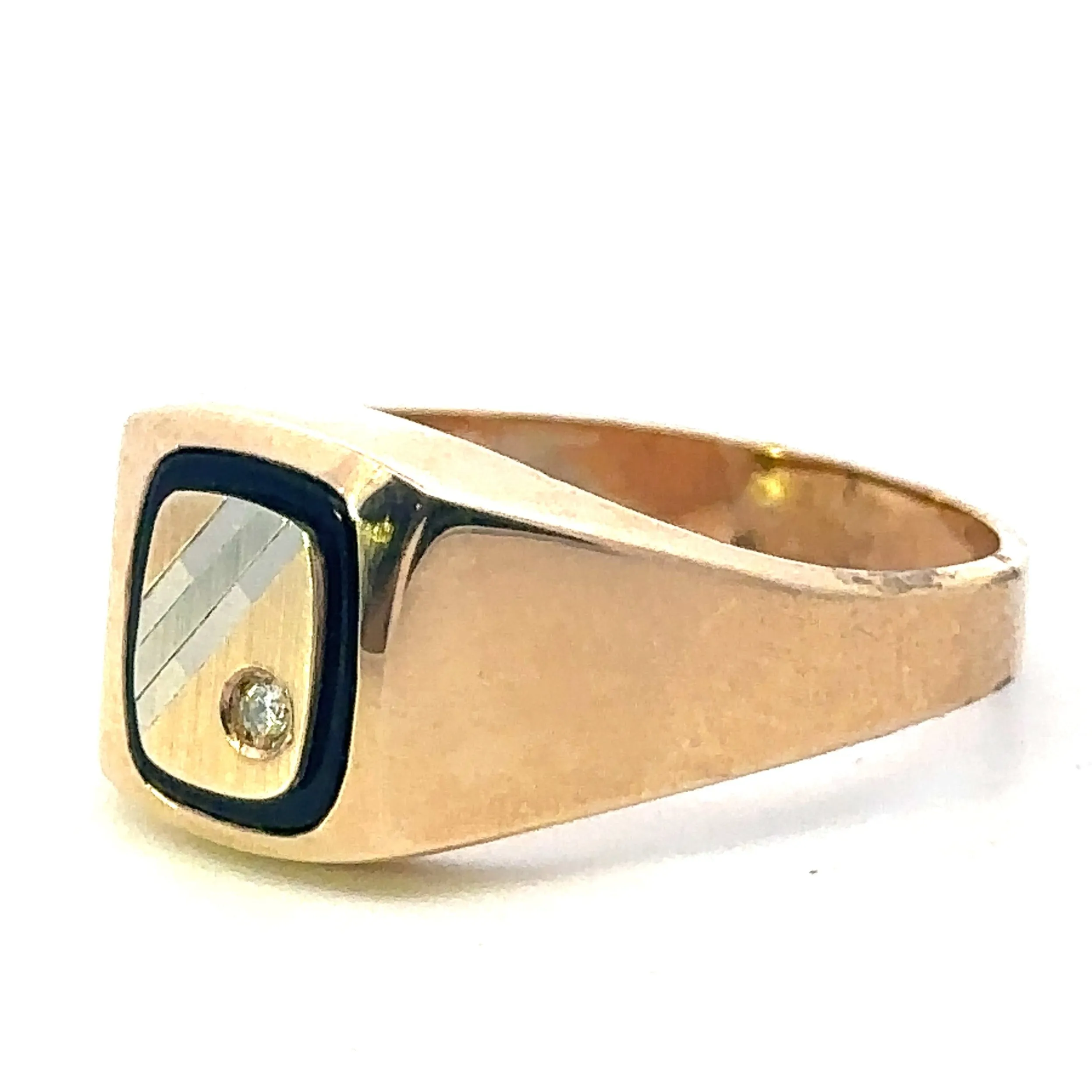 9ct Yellow Gold, Onyx and Diamond Ring