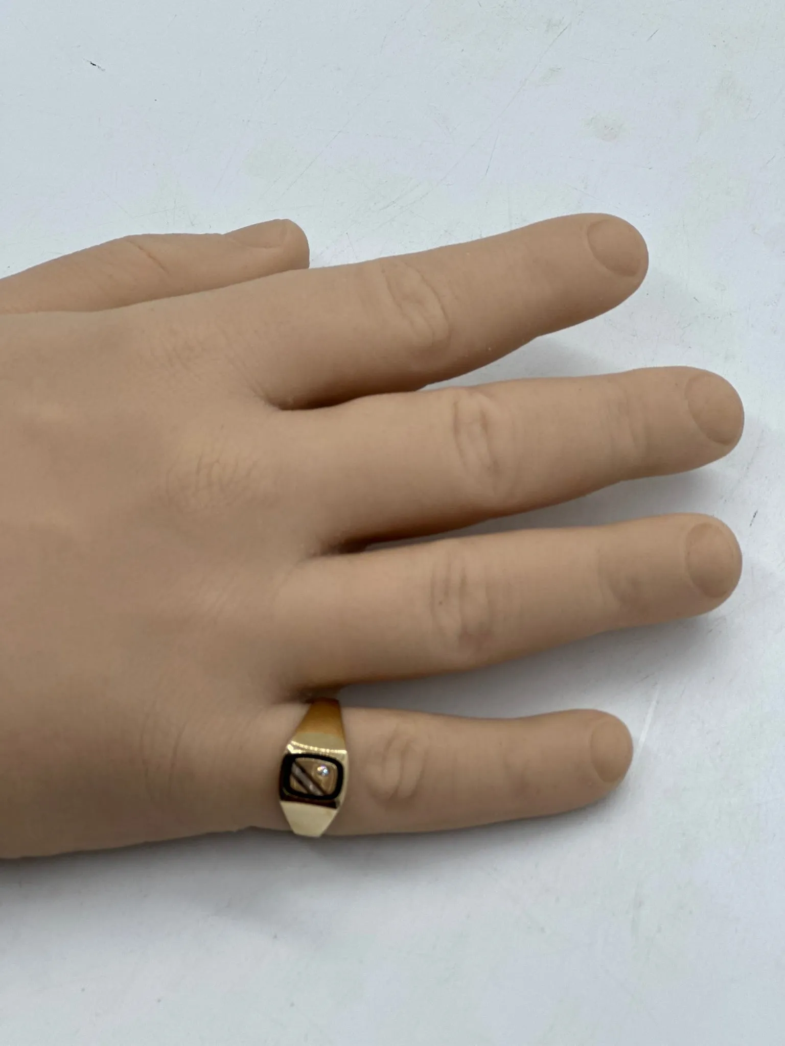 9ct Yellow Gold, Onyx and Diamond Ring