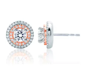A.JAFFE ART DECO DOUBLE HALO ROSE GOLD DIAMOND EARRINGS