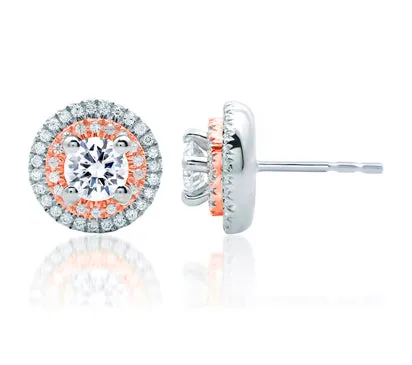 A.JAFFE ART DECO DOUBLE HALO ROSE GOLD DIAMOND EARRINGS