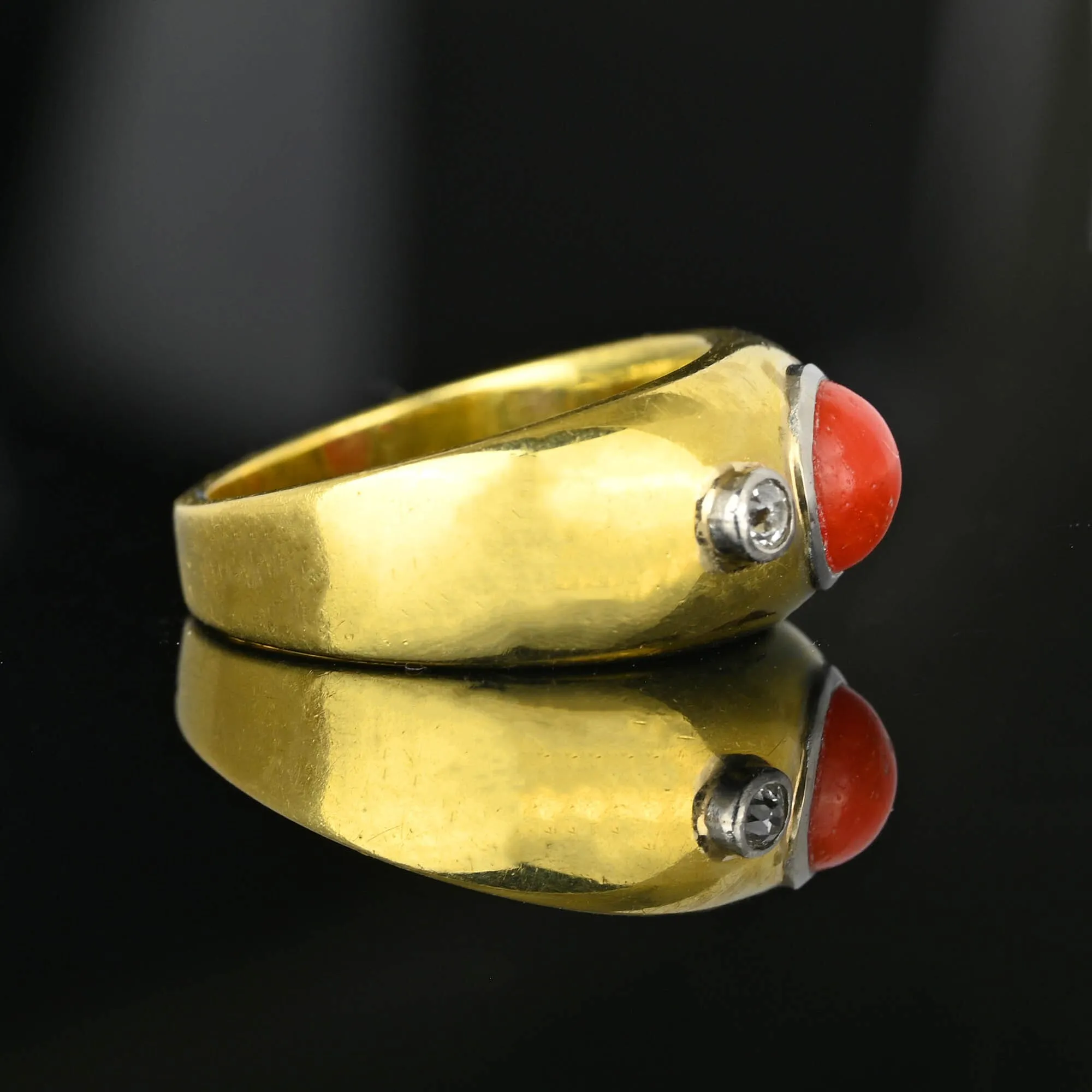 Antique 18K Gold Diamond Mediterranean Coral Ring Band