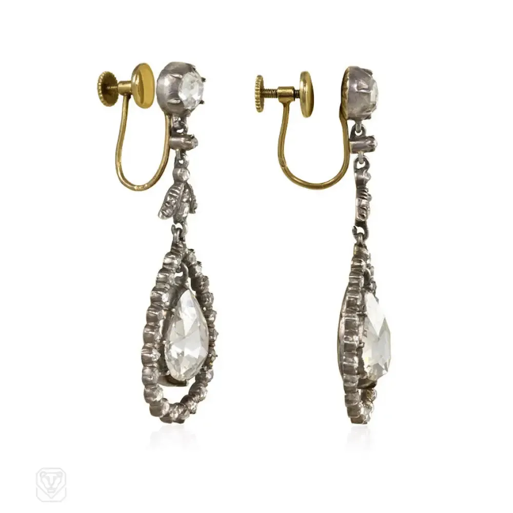 Antique style diamond pendant earrings, Netherlands