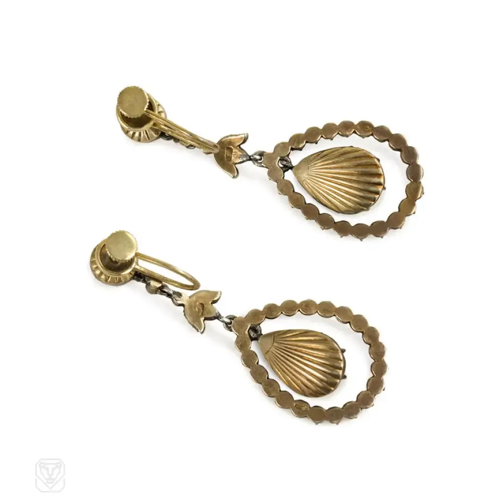 Antique style diamond pendant earrings, Netherlands