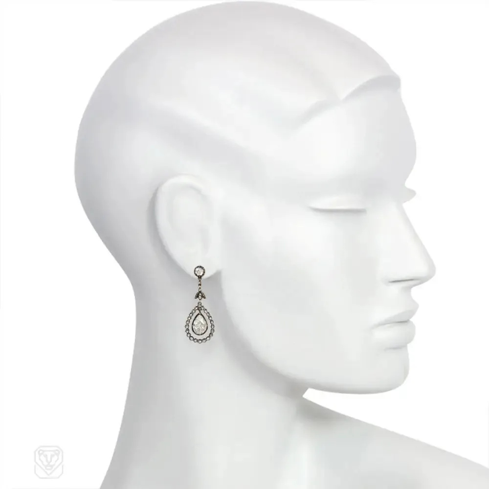 Antique style diamond pendant earrings, Netherlands