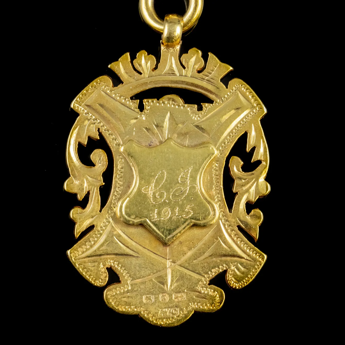 Antique Victorian Albert Chain Medallion 18Ct Gold On Sterling Silver Dated 1897