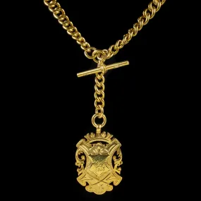 Antique Victorian Albert Chain Medallion 18Ct Gold On Sterling Silver Dated 1897