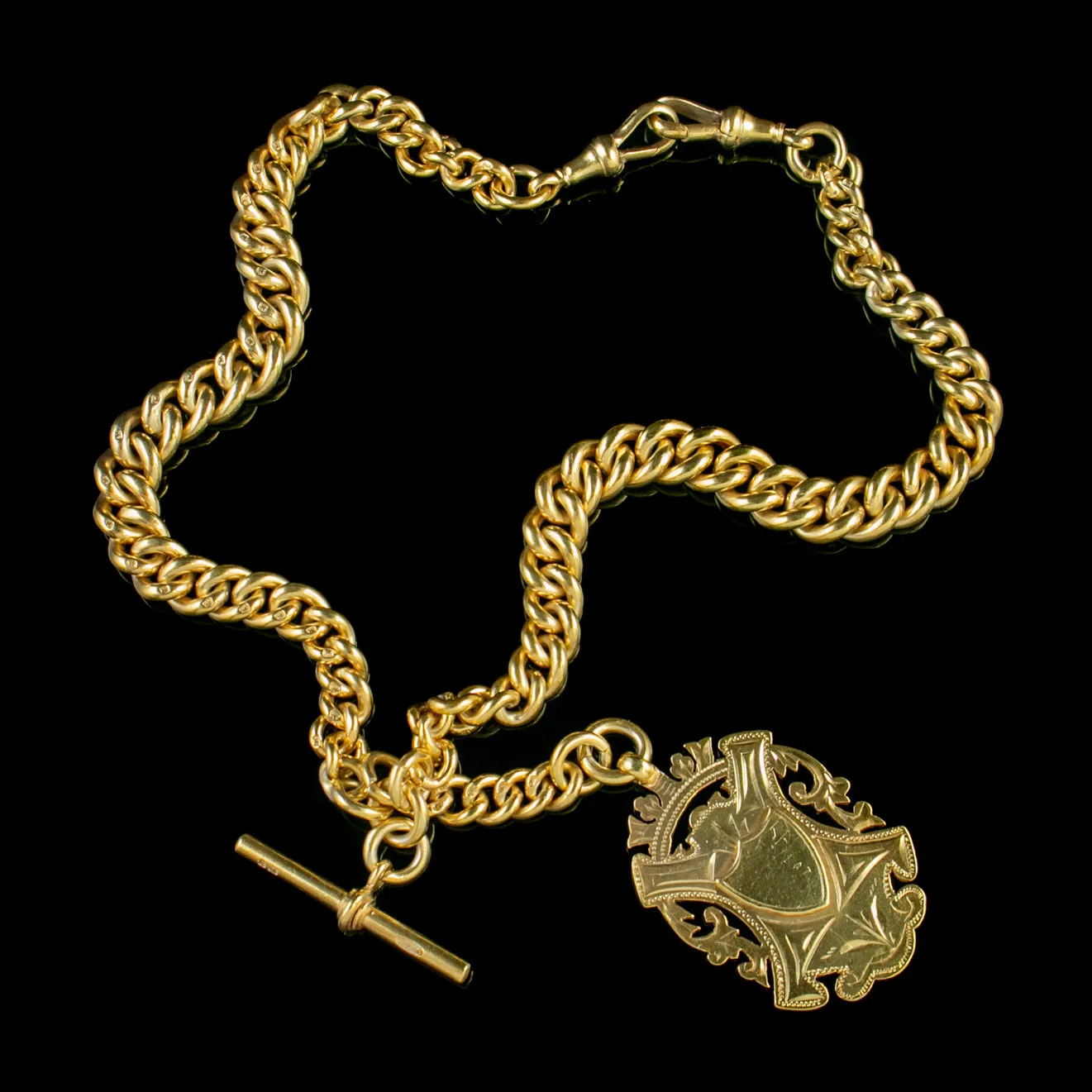 Antique Victorian Albert Chain Medallion 18Ct Gold On Sterling Silver Dated 1897