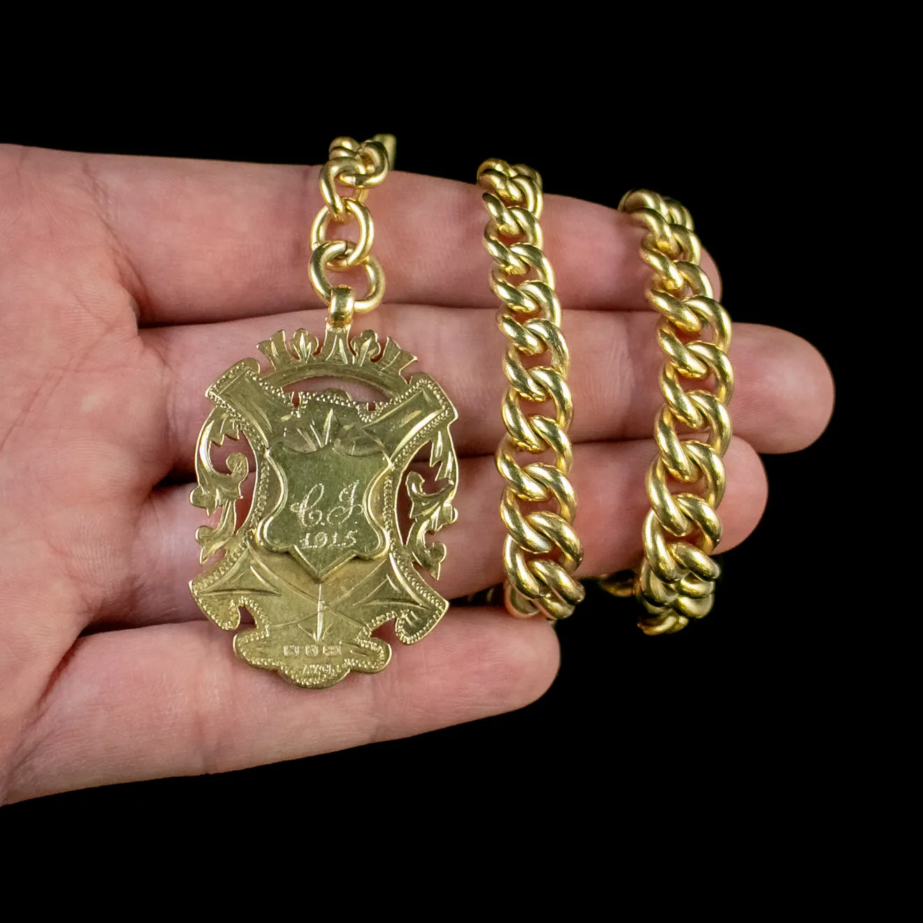 Antique Victorian Albert Chain Medallion 18Ct Gold On Sterling Silver Dated 1897
