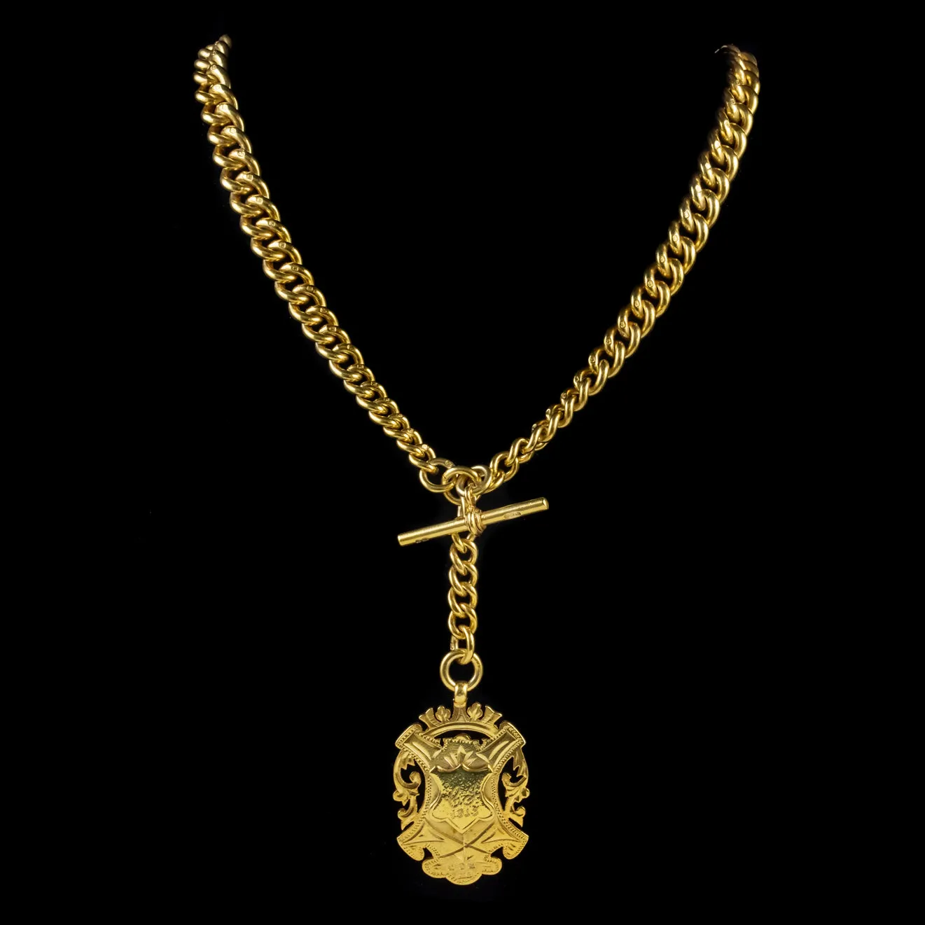 Antique Victorian Albert Chain Medallion 18Ct Gold On Sterling Silver Dated 1897