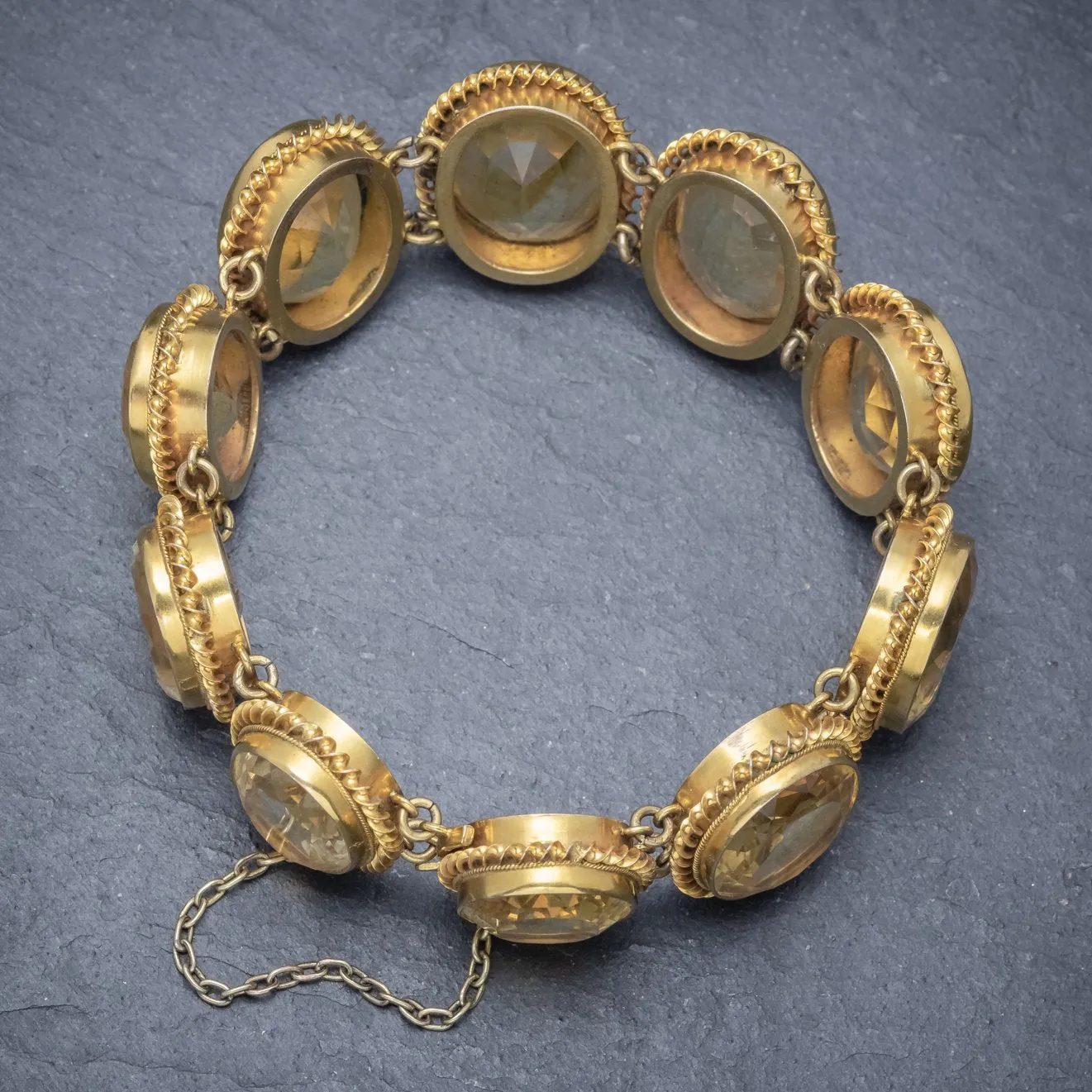 Antique Victorian Citrine Bracelet Gold Gilt On Silver Circa 1900