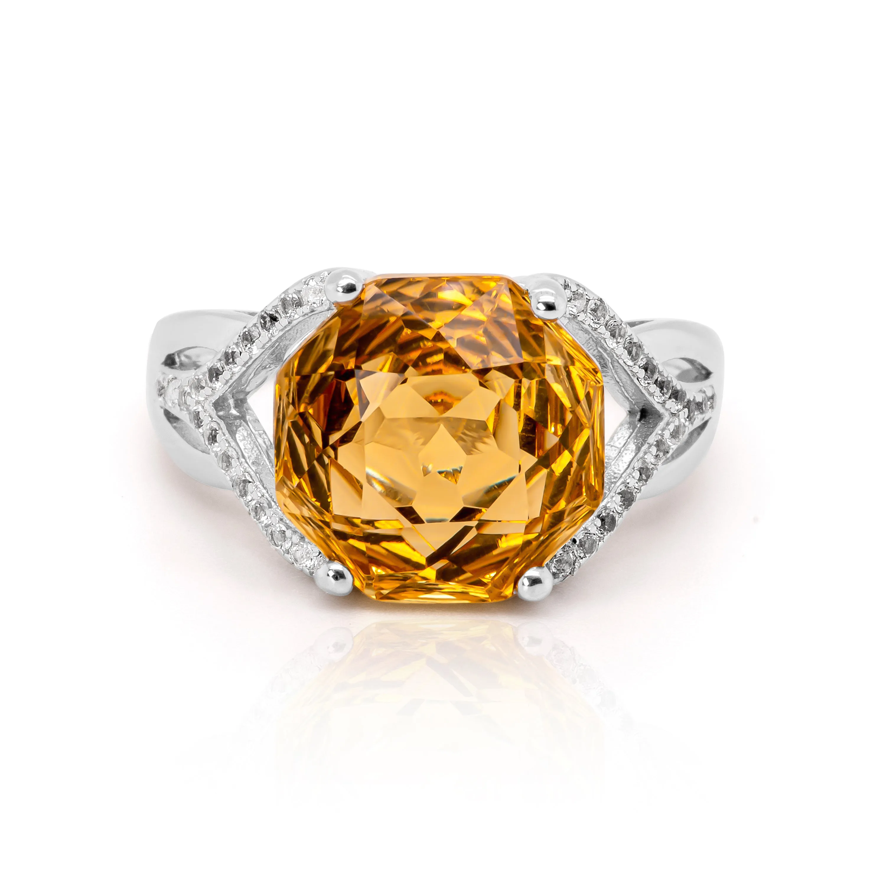 Anzar Concave Citrine Ring in Sterling Silver