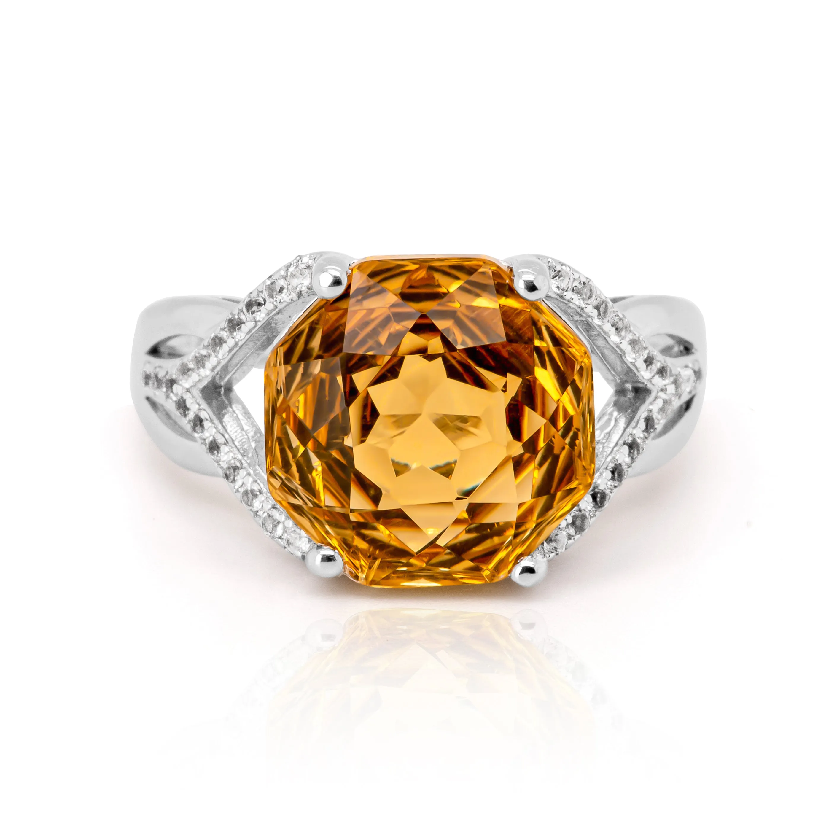Anzar Concave Citrine Ring in Sterling Silver