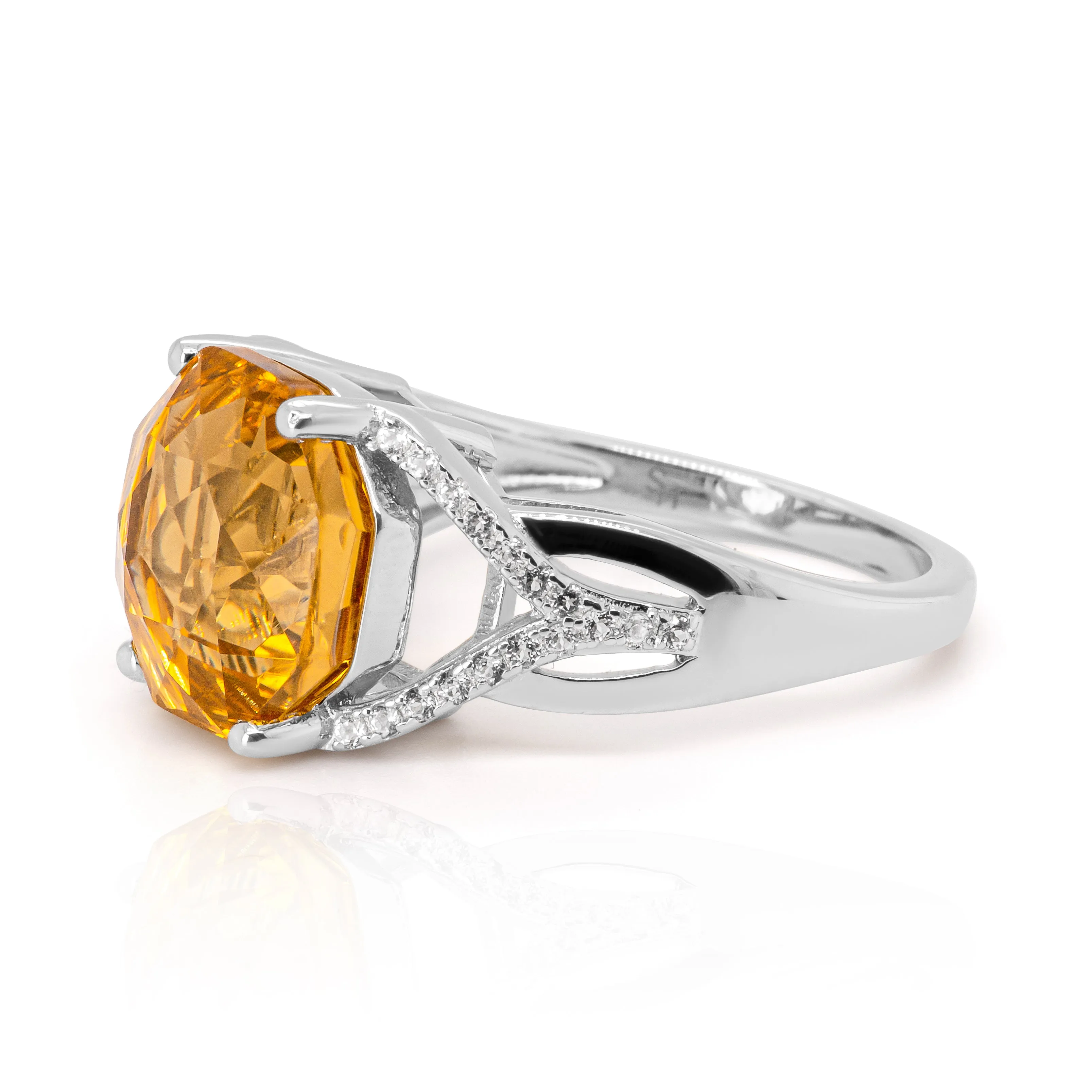 Anzar Concave Citrine Ring in Sterling Silver