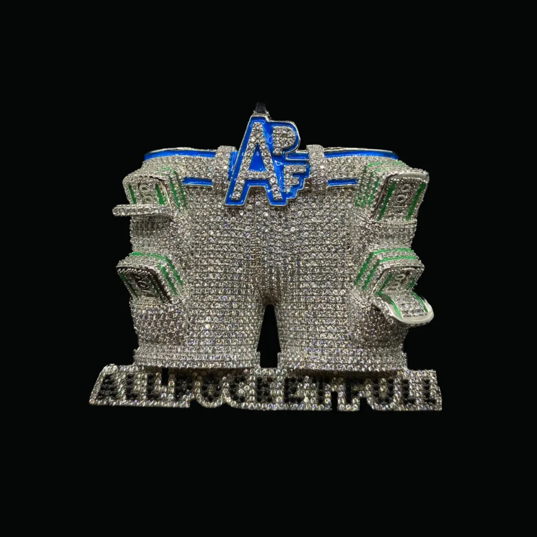 APF All Pocket Full Money Iced Out Letter Diamond Pendant Necklace