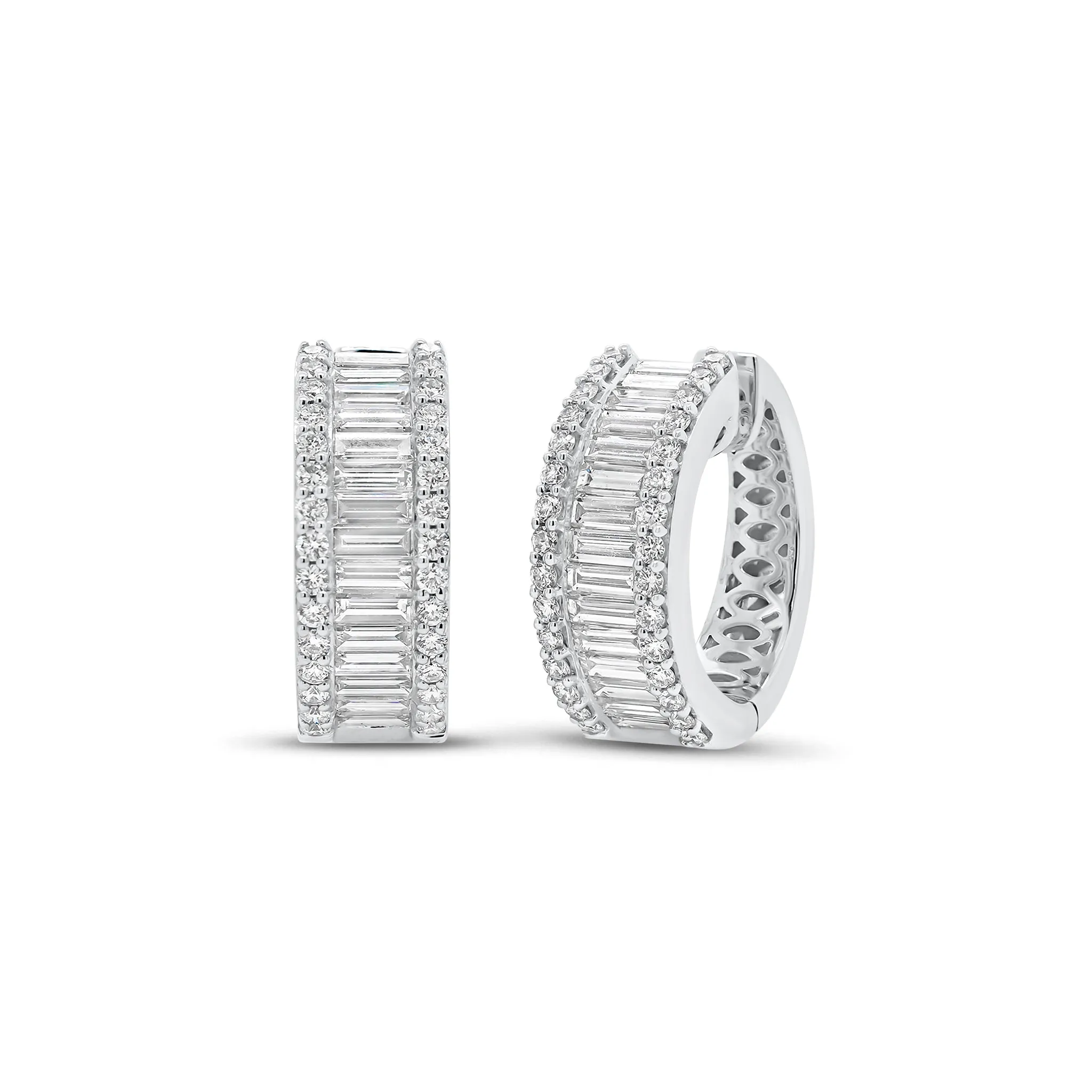 Baguette & Round Diamond Wide Huggie Earrings