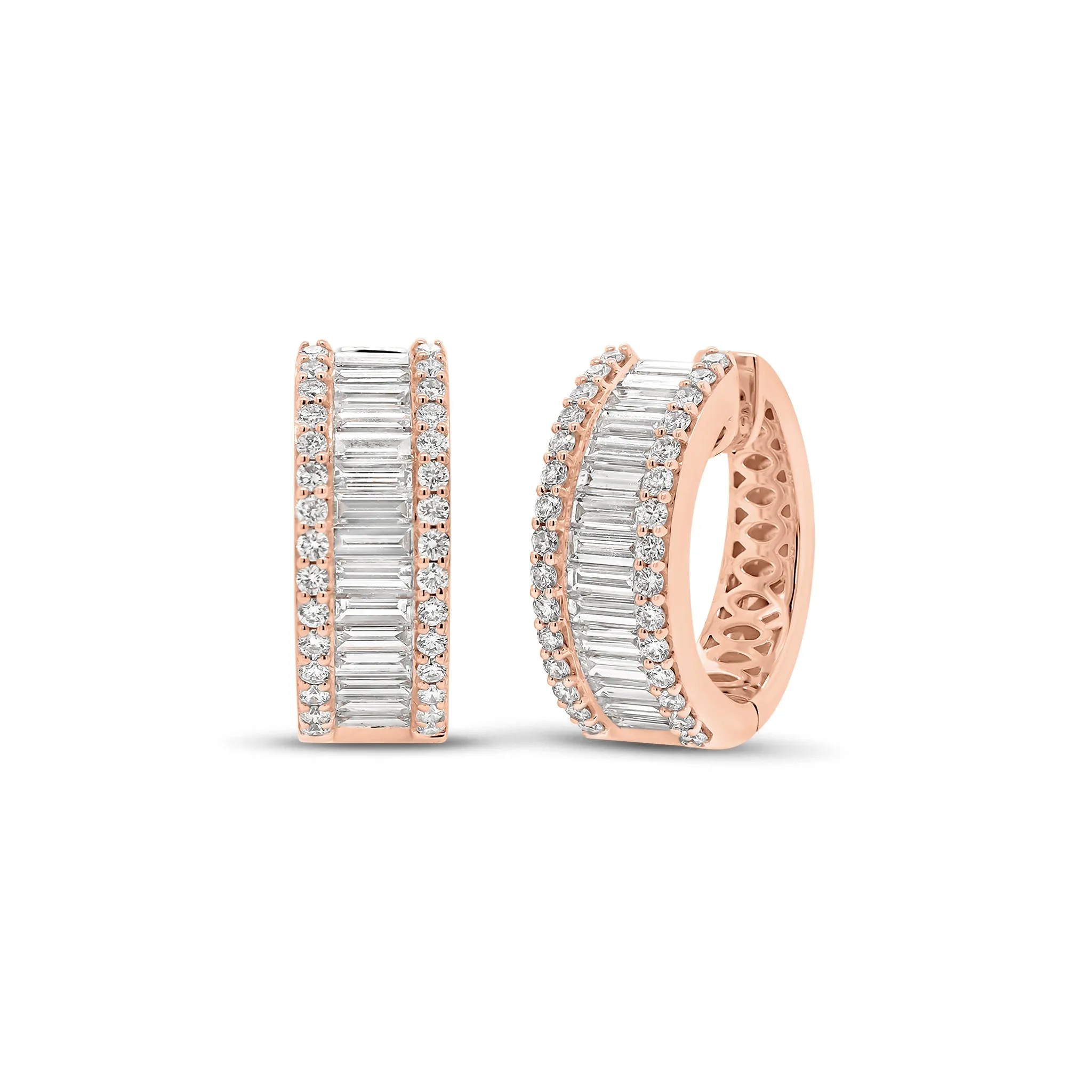 Baguette & Round Diamond Wide Huggie Earrings