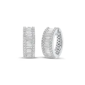 Baguette & Round Diamond Wide Huggie Earrings