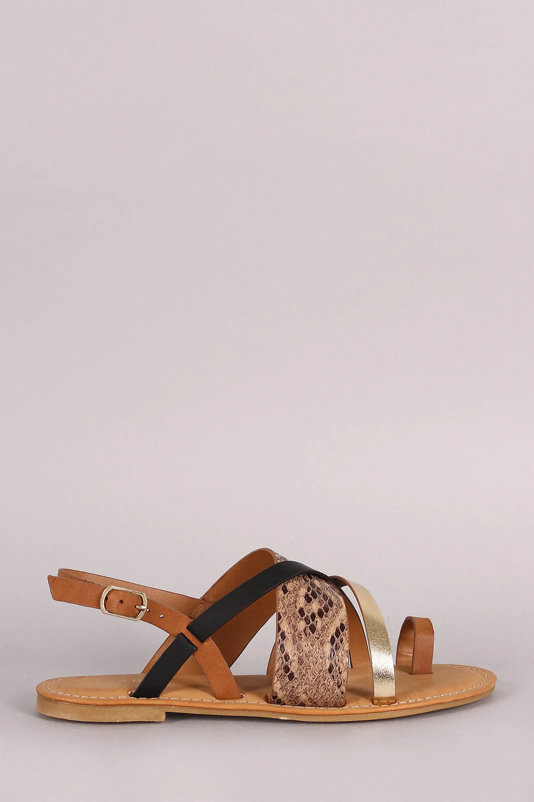 Bamboo Snake Asymmetrical Toe Ring Flat Sandal