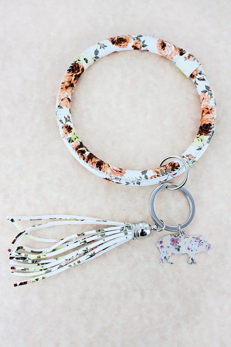 Bangle Pig Sunflower Key Chain Faux Leather