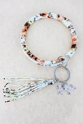 Bangle Pig Sunflower Key Chain Faux Leather
